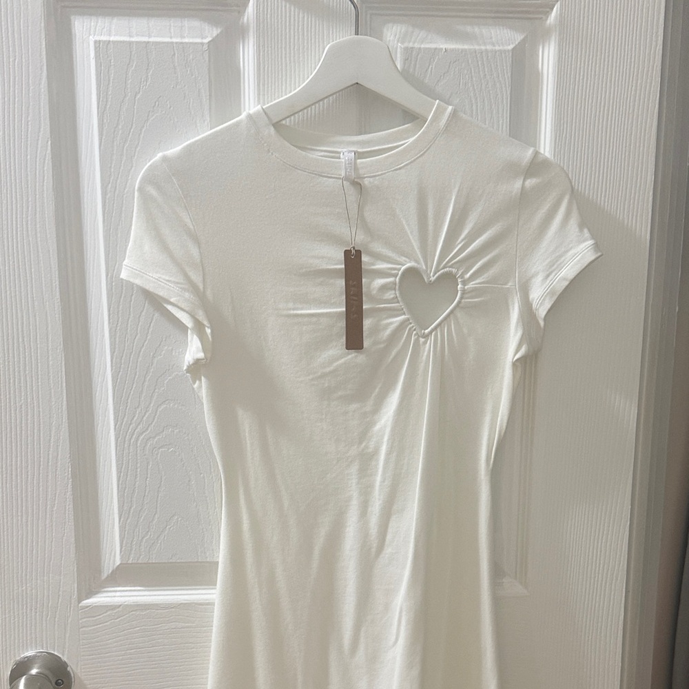 SKIMS COTTON JERSEY HEART DRESS SNOW NWT